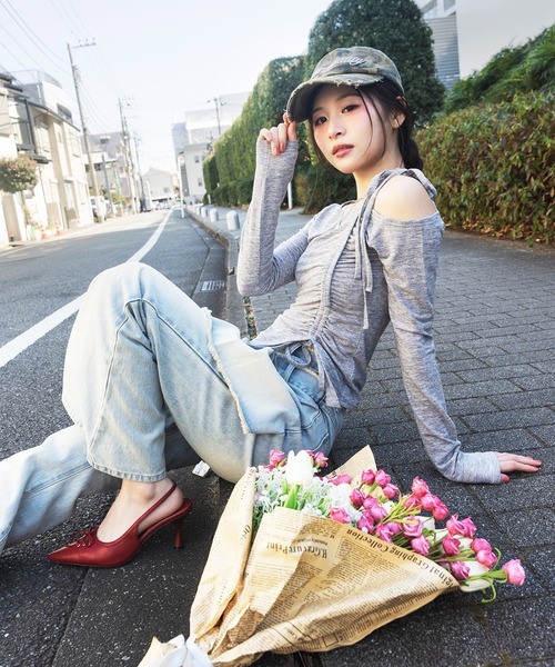 SPIRALGIRL（スパイラルガール）の「ワンショルダードロストリボントップス（Tシャツ/カットソー・レディース・ブラック/グレー/ピンク・FREE）」の8枚目の写真