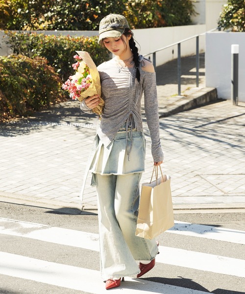 SPIRALGIRL（スパイラルガール）の「ワンショルダードロストリボントップス（Tシャツ/カットソー・レディース・ブラック/グレー/ピンク・FREE）」の6枚目の写真