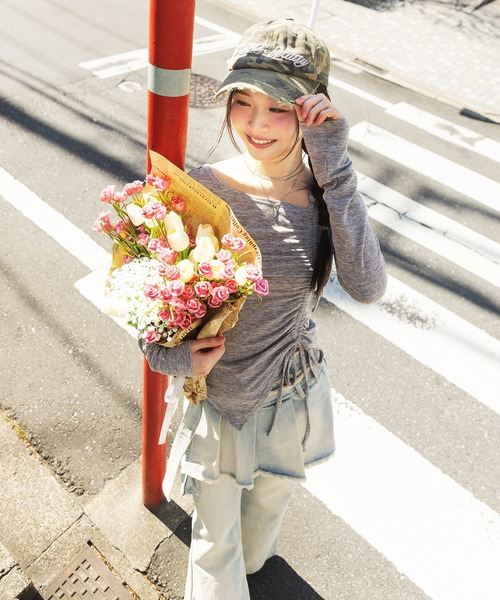 SPIRALGIRL（スパイラルガール）の「ワンショルダードロストリボントップス（Tシャツ/カットソー・レディース・ブラック/グレー/ピンク・FREE）」の11枚目の写真