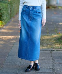 DRESSTERIOR | 【洗える/後ろスリット】ユーズド加工デニムナロースカート(デニムスカート)
