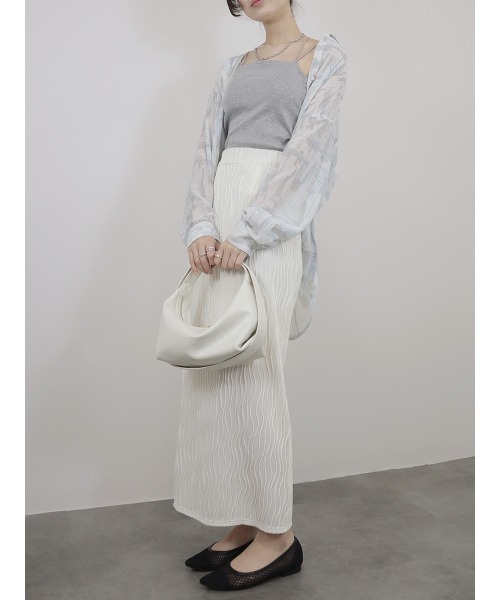 Reurie'（レウリィ）の「ウェーブ柄スカート wave pattern skirt/なみなみ柄/タイトスカート／ ロング丈 Iライン シアー ニュアンス 大人カジュアル シンプル きれいめ（スカート・レディース・アイボリー/ブラック・FREE）」の15枚目の写真