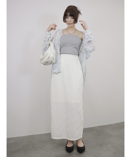 Reurie'（レウリィ）の「ウェーブ柄スカート wave pattern skirt/なみなみ柄/タイトスカート／ ロング丈 Iライン シアー ニュアンス 大人カジュアル シンプル きれいめ（スカート・レディース・アイボリー/ブラック・FREE）」の16枚目の写真