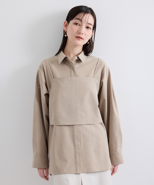 ketty(ケティ)の「梳毛合繊2ピースブラウス≪手洗い可能≫(シャツ/ブラウス・レディース・ベージュ/ブラウン/ライトグレー・M)」の1枚目の写真