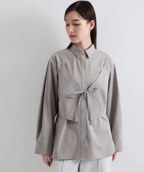 ketty(ケティ)の「梳毛合繊2ピースブラウス≪手洗い可能≫(シャツ/ブラウス・レディース・ベージュ/ブラウン/ライトグレー・M)」の3枚目の写真