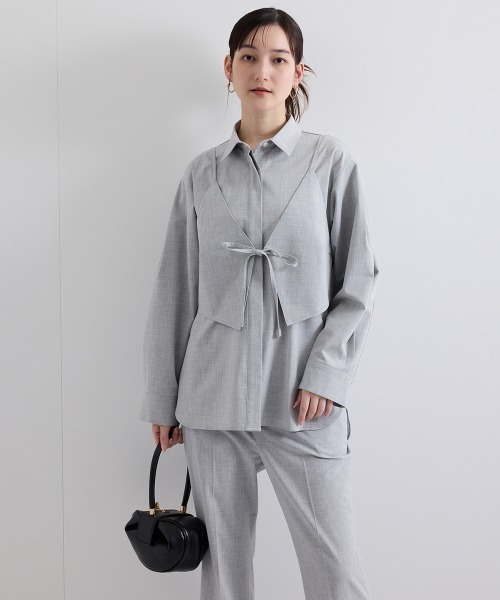 ketty(ケティ)の「梳毛合繊2ピースブラウス≪手洗い可能≫(シャツ/ブラウス・レディース・ベージュ/ブラウン/ライトグレー・M)」の2枚目の写真