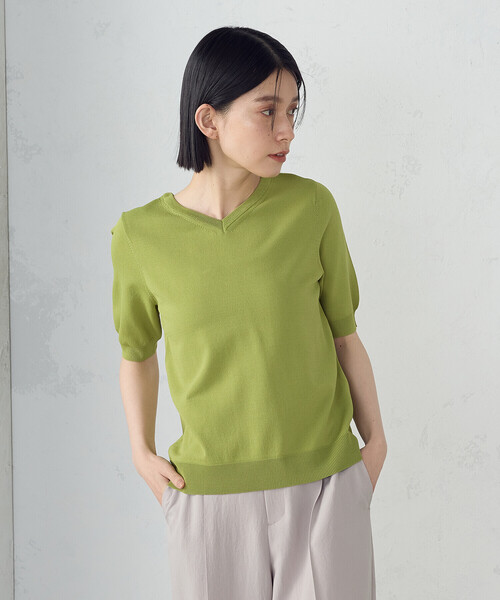 COMME CA ISM（コムサイズム）の「【ウォッシャブル・UVカット】2WAY５分袖ニット（ニット/セーター・レディース・ブラック/ホワイト/グリーン/モカ・MEDIUM/LARGE）」の20枚目の写真