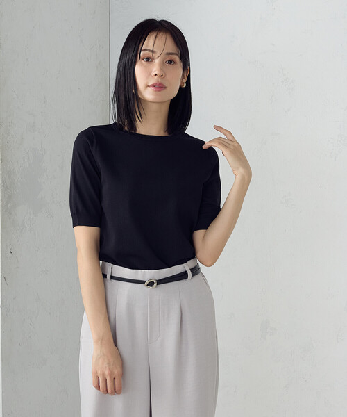 COMME CA ISM（コムサイズム）の「【ウォッシャブル・UVカット】2WAY５分袖ニット（ニット/セーター・レディース・ブラック/ホワイト/グリーン/モカ・MEDIUM/LARGE）」の2枚目の写真