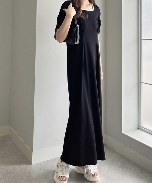 nelliy.(ネルリー)の「バックオープン配色リブワンピース(ワンピース・レディース・杢グレー/ブラック・LARGE/MEDIUM)」の2枚目の写真