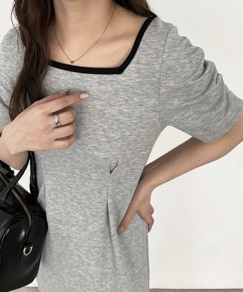 nelliy.(ネルリー)の「バックオープン配色リブワンピース(ワンピース・レディース・杢グレー/ブラック・LARGE/MEDIUM)」の5枚目の写真