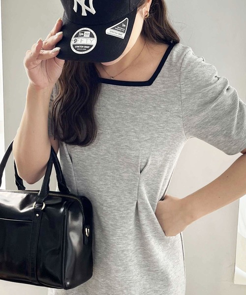 nelliy.(ネルリー)の「バックオープン配色リブワンピース(ワンピース・レディース・杢グレー/ブラック・LARGE/MEDIUM)」の4枚目の写真