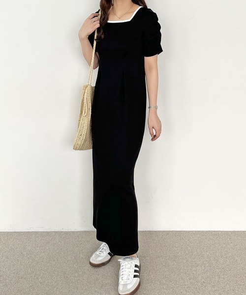 nelliy.(ネルリー)の「バックオープン配色リブワンピース(ワンピース・レディース・杢グレー/ブラック・LARGE/MEDIUM)」の3枚目の写真