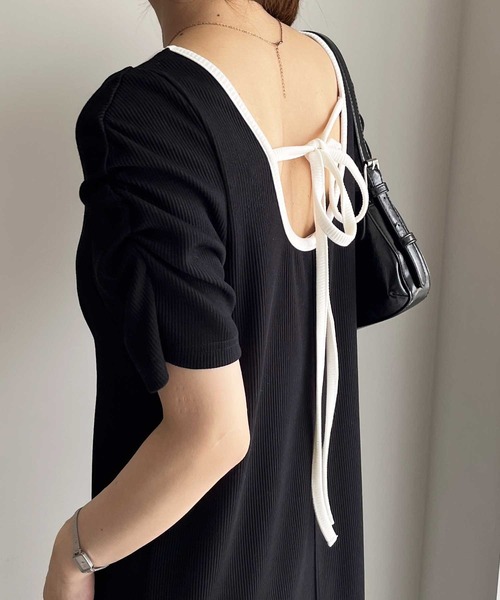 nelliy.(ネルリー)の「バックオープン配色リブワンピース(ワンピース・レディース・杢グレー/ブラック・LARGE/MEDIUM)」の7枚目の写真