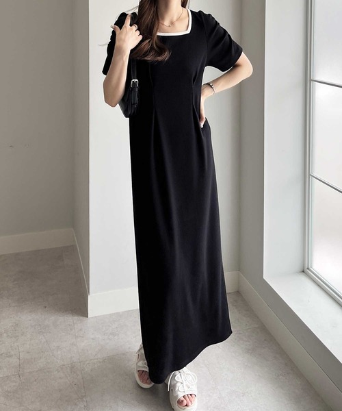 nelliy.(ネルリー)の「バックオープン配色リブワンピース(ワンピース・レディース・杢グレー/ブラック・LARGE/MEDIUM)」の6枚目の写真