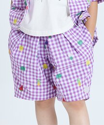 フルーツとベジタブルの刺繍柄チェックパンツ