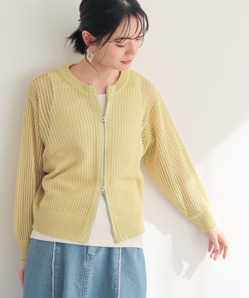 n'OrLABEL（ノアールレーベル）の「『ダブルジップ透かし編みニットカーディガン』（カーディガン/ボレロ・レディース・イエロー/ブラック/アイボリー/ブルー・2/1）」の4枚目の写真