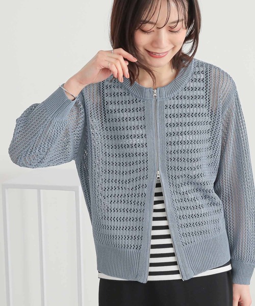 n'OrLABEL（ノアールレーベル）の「『ダブルジップ透かし編みニットカーディガン』（カーディガン/ボレロ・レディース・イエロー/ブラック/アイボリー/ブルー・2/1）」の3枚目の写真