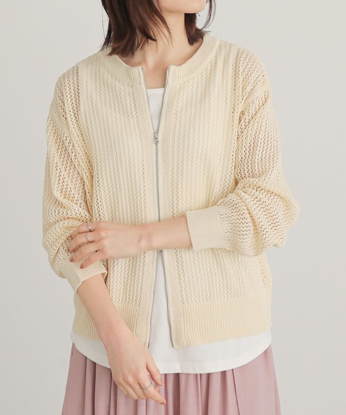 n'OrLABEL（ノアールレーベル）の「『ダブルジップ透かし編みニットカーディガン』（カーディガン/ボレロ・レディース・イエロー/ブラック/アイボリー/ブルー・2/1）」の2枚目の写真
