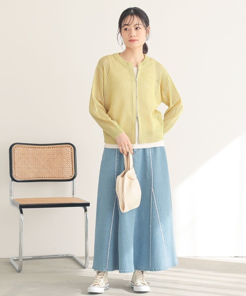 n'OrLABEL（ノアールレーベル）の「『ダブルジップ透かし編みニットカーディガン』（カーディガン/ボレロ・レディース・イエロー/ブラック/アイボリー/ブルー・2/1）」の7枚目の写真