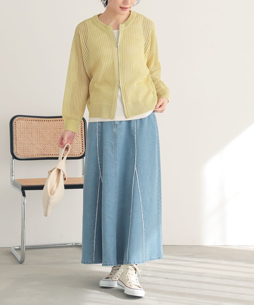 n'OrLABEL（ノアールレーベル）の「『ダブルジップ透かし編みニットカーディガン』（カーディガン/ボレロ・レディース・イエロー/ブラック/アイボリー/ブルー・2/1）」の8枚目の写真