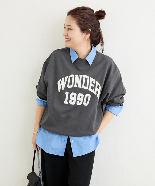 JOURNAL STANDARD（ジャーナルスタンダード）の「《追加2》ワンダーロゴスウェット（スウェット・レディース・アイボリー/ブラック系その他/ピンク・FREE）」の2枚目の写真