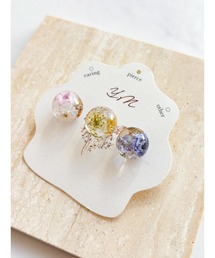 【YM】まるっとレジン×花 3粒セット サージカルステンレスピアス(MA)