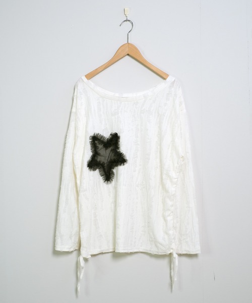 shopnikoniko(ショップニコニコ)の「チュールスターモチーフ ワンショルダー ダメージトップス(Tシャツ/カットソー・レディース・ホワイト/グレー・フリー)」の15枚目の写真