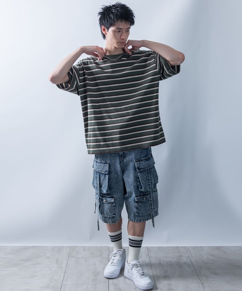 セール】multi border short sleeve T-shirt/マルチボーダー