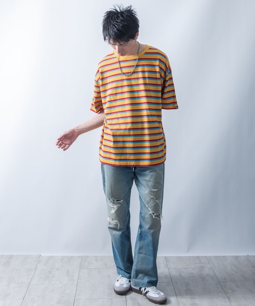 Starting Over（スターティングオーバー）の「old school jacquard border surf T-shirt/オールドスクール ジャガードボーダー サーフ リンガーTシャツ（Tシャツ/カットソー・メンズ・カーキ/イエロー・M/L）」の20枚目の写真