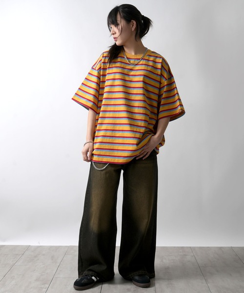 セール】multi border short sleeve T-shirt/マルチボーダー