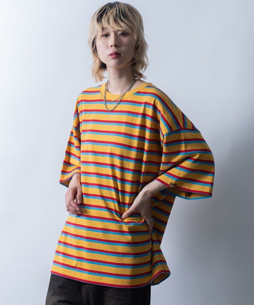 セール】multi border short sleeve T-shirt/マルチボーダー