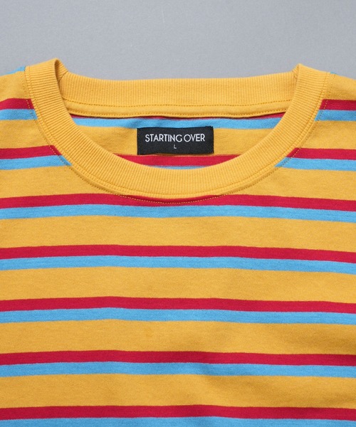 Starting Over（スターティングオーバー）の「old school jacquard border surf T-shirt/オールドスクール ジャガードボーダー サーフ リンガーTシャツ（Tシャツ/カットソー・メンズ・カーキ/イエロー・M/L）」の4枚目の写真