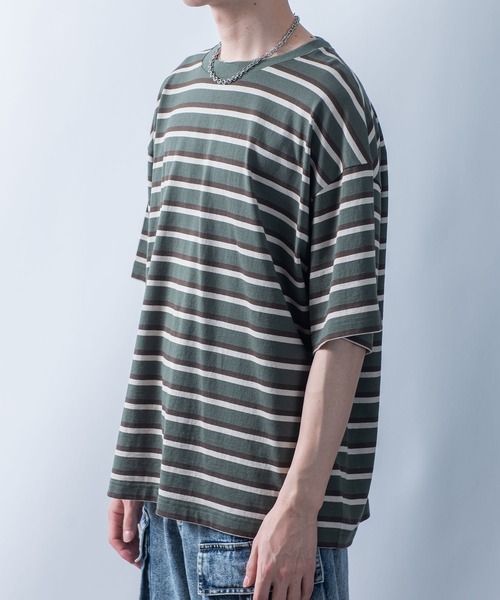 Starting Over（スターティングオーバー）の「old school jacquard border surf T-shirt/オールドスクール ジャガードボーダー サーフ リンガーTシャツ（Tシャツ/カットソー・メンズ・カーキ/イエロー・M/L）」の11枚目の写真