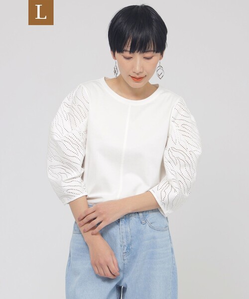 EVEX by KRIZIA(エヴェックスバイクリツィア)の「【L】【ウォッシャブル】パンチングゼブラコンビカットソー(Tシャツ/カットソー・レディース・オフホワイト/ブラック・44/46)」の1枚目の写真