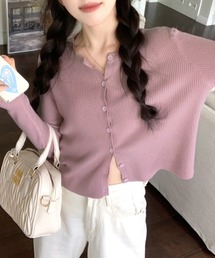 ラウンドネックリブカーディガン