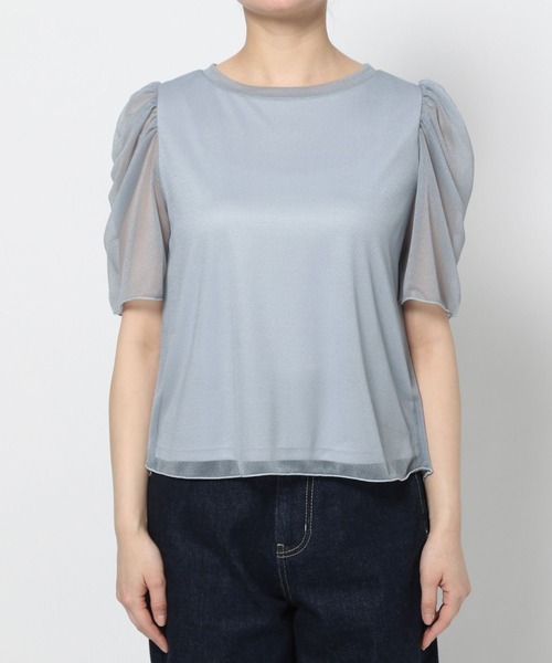 mysty woman（ミスティウーマン）の「［追加1］ラメシアーギャザースリーブプルオーバー　453391（Tシャツ/カットソー・レディース・ブラック/オフホワイト/ライトブルー/チャコールグレー・FREE）」の22枚目の写真