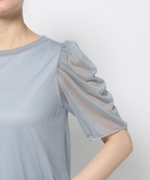 mysty woman（ミスティウーマン）の「［追加1］ラメシアーギャザースリーブプルオーバー　453391（Tシャツ/カットソー・レディース・ブラック/オフホワイト/ライトブルー/チャコールグレー・FREE）」の18枚目の写真