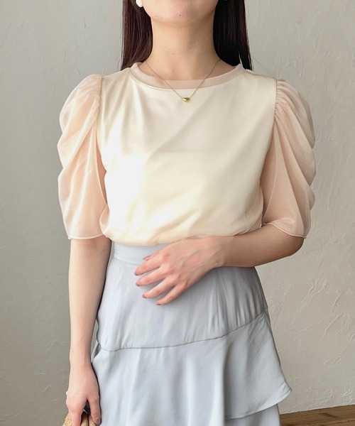 ON2919＊ラメ入りシャツスリーブマーメイドミディドレスwhM ON2919＊ラメ入りシャツスリーブマーメイドミディドレスwhM