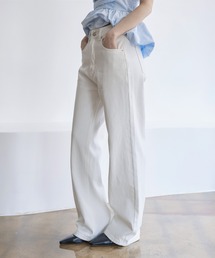 【低身長 / 高身長用 サイズ&丈が選べるカラーパンツ】【 4color / 3size/ 3lengths 】【 足長効果あり】ベーシックセミストレートワイドカラーデニムパンツ