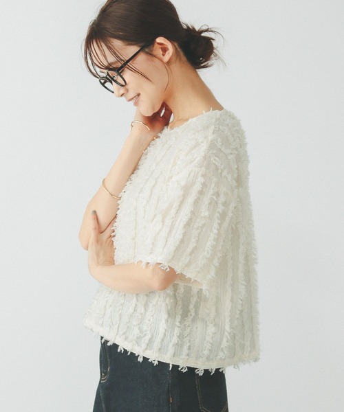 GLOBAL WORK（グローバルワーク）の「ジャガードフリンジプルオーバー/289888（Tシャツ/カットソー・レディース・サックスブルー/アイボリー/ブラック・MEDIUM/LARGE）」の2枚目の写真