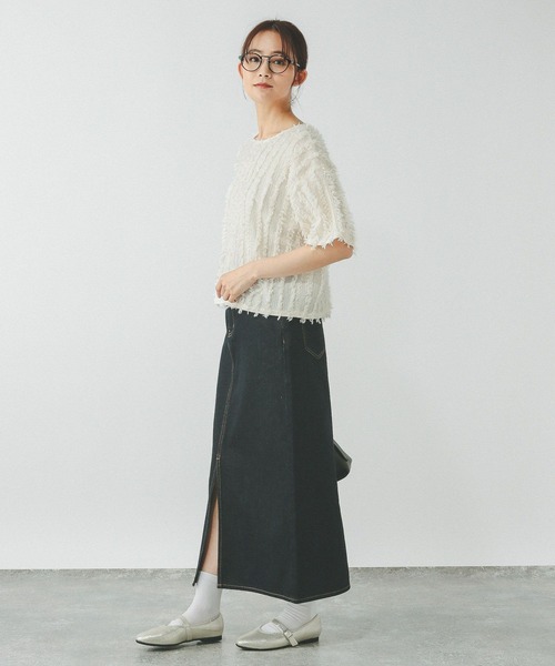 GLOBAL WORK（グローバルワーク）の「ジャガードフリンジプルオーバー/289888（Tシャツ/カットソー・レディース・サックスブルー/アイボリー/ブラック・MEDIUM/LARGE）」の5枚目の写真