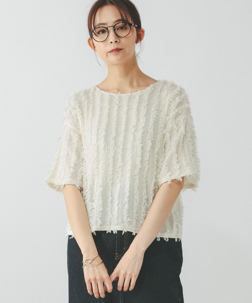 GLOBAL WORK（グローバルワーク）の「ジャガードフリンジプルオーバー/289888（Tシャツ/カットソー・レディース・サックスブルー/アイボリー/ブラック・MEDIUM/LARGE）」の6枚目の写真