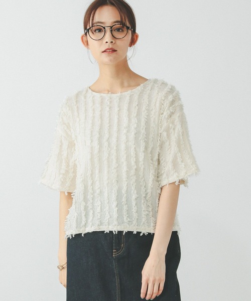 GLOBAL WORK（グローバルワーク）の「ジャガードフリンジプルオーバー/289888（Tシャツ/カットソー・レディース・サックスブルー/アイボリー/ブラック・MEDIUM/LARGE）」の7枚目の写真