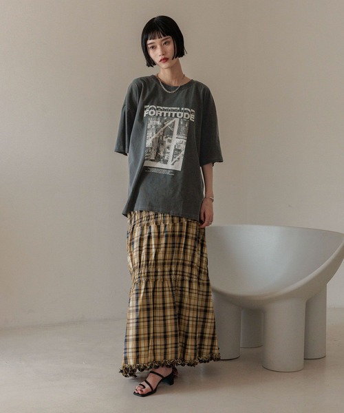 LOWRYS FARM（ローリーズファーム）の「シャーリングボリュームスカート 326200（スカート・レディース・ブラック/イエロー系その他/ブルー系その他・FREE）」の6枚目の写真