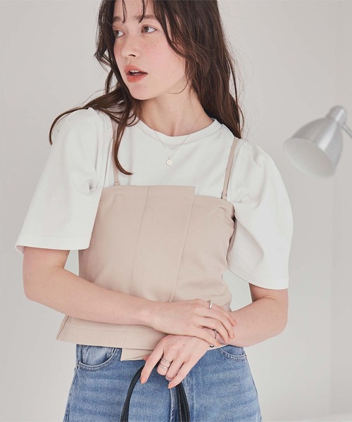 titivate(ティティベイト)の「クルーネックタックスリーブトップス(Tシャツ/カットソー・レディース・ブラック/杢グレー/オフホワイト/ベージュ/ライトグリーン/レッド・M/L)」の2枚目の写真