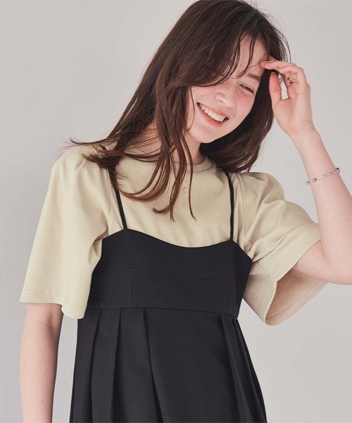 titivate(ティティベイト)の「クルーネックタックスリーブトップス(Tシャツ/カットソー・レディース・ブラック/杢グレー/オフホワイト/ベージュ/ライトグリーン/レッド・M/L)」の13枚目の写真