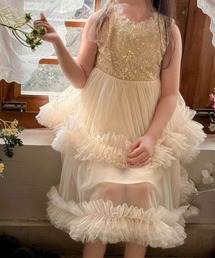 aimoha | ゴールドスパンコールフリルチュールワンピース(ワンピース)