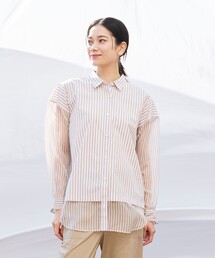 【カタログ掲載品】【ウォッシャブル】シアーコンビストライプロングシャツ