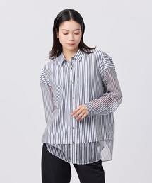 【カタログ掲載品】【ウォッシャブル】シアーコンビストライプロングシャツ
