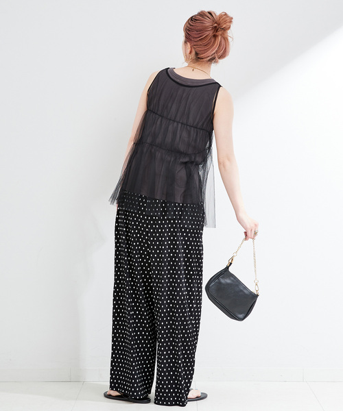 B.C STOCK(ベーセーストック)の「《2点セット》ウォッシャブル / 手洗い可 / チュールトップス+タンクセット(タンクトップ・レディース・ブラック/イエロー/ブルー・FREE)」の6枚目の写真