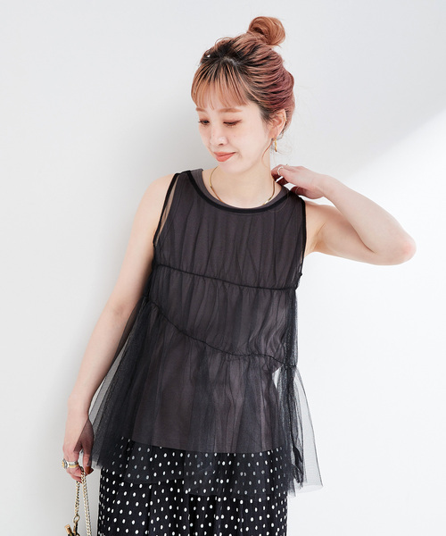 B.C STOCK(ベーセーストック)の「《2点セット》ウォッシャブル / 手洗い可 / チュールトップス+タンクセット(タンクトップ・レディース・ブラック/イエロー/ブルー・FREE)」の8枚目の写真